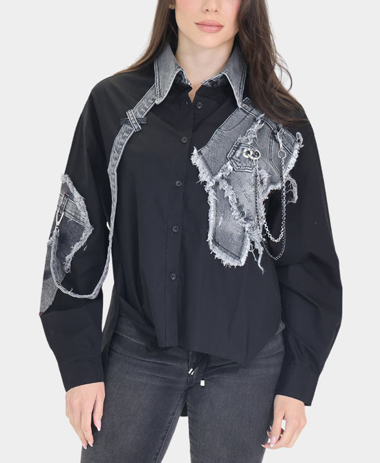 Blouse w/ Denim Trim view 