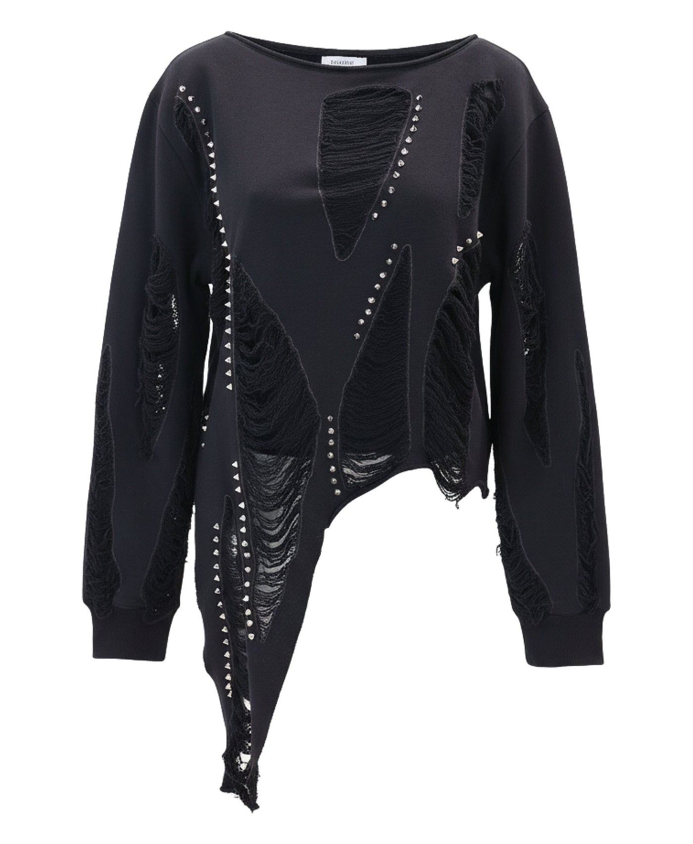 Asymmetrical Shredded Sweatshirt w/ Studs view 1