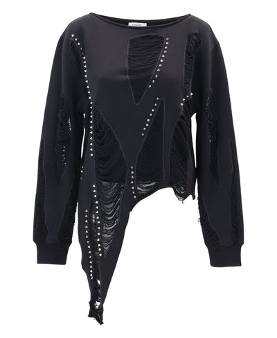 Asymmetrical Shredded Sweatshirt w/ Studs image 1