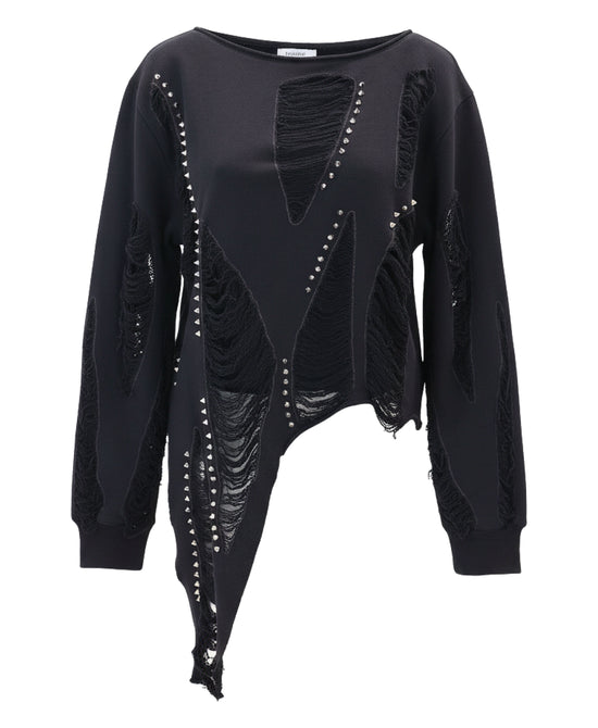 Asymmetrical Shredded Sweatshirt w/ Studs view 