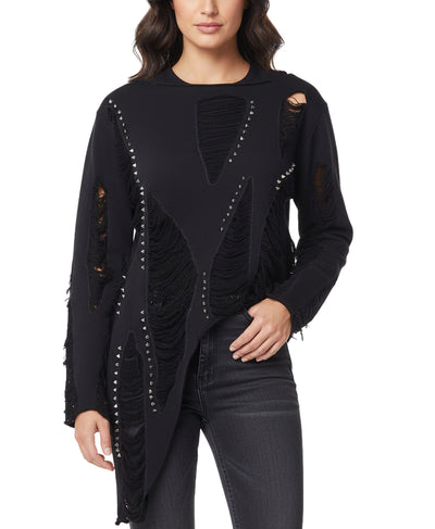 Asymmetrical Shredded Sweatshirt w/ Studs image 2