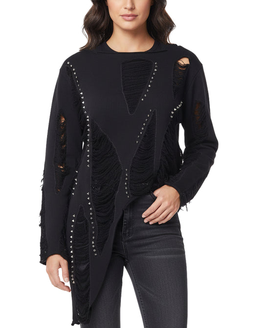 Asymmetrical Shredded Sweatshirt w/ Studs view 