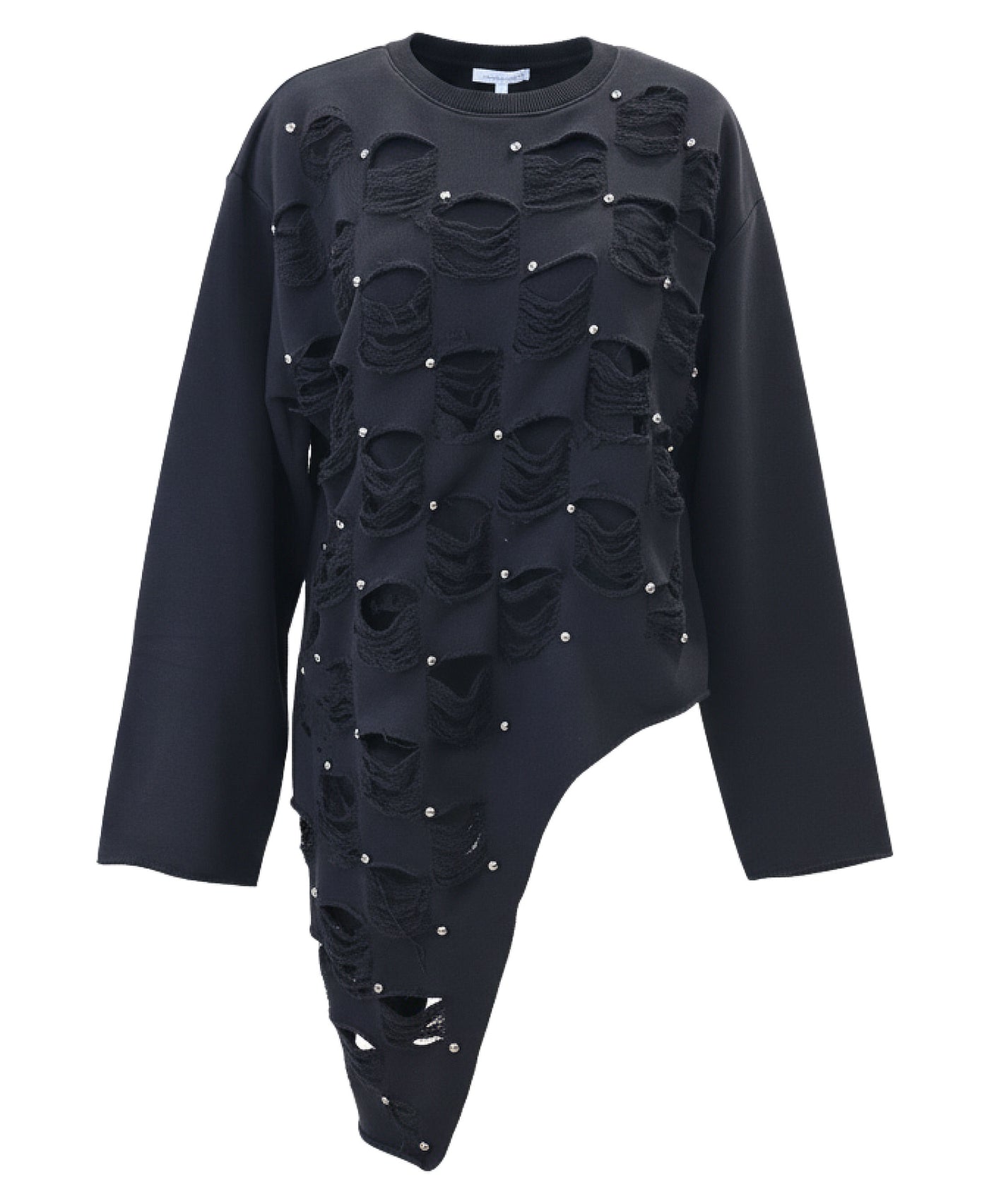Asymmetrical Shredded Sweatshirt w/ Studs