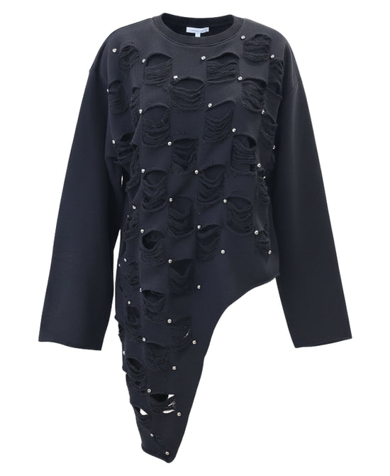Asymmetrical Shredded Sweatshirt w/ Studs view 