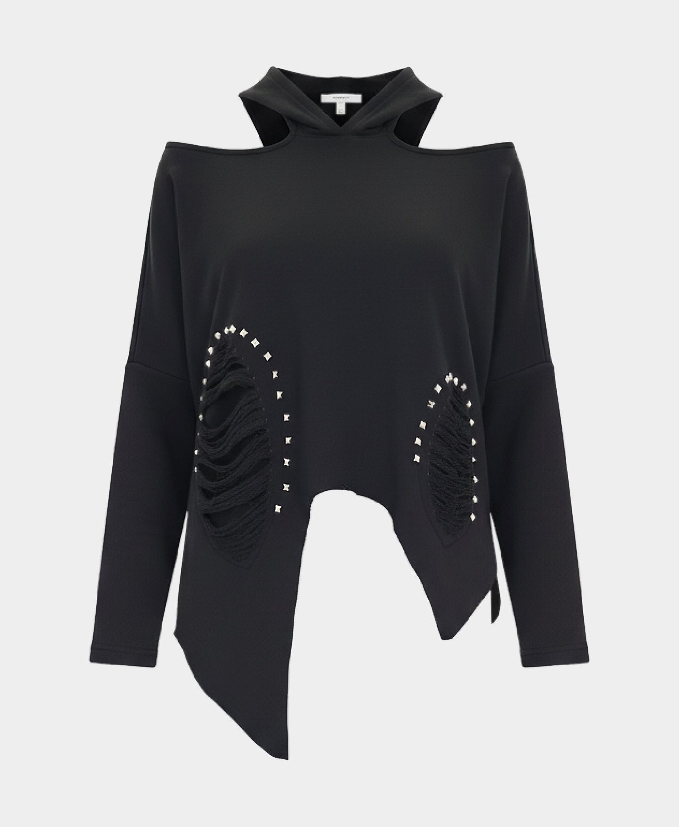 Cold Shoulder Asymmetrical Top w/ Studs & Hood view 2