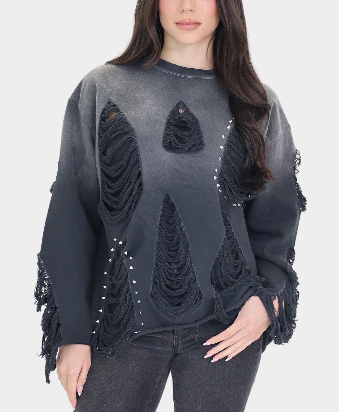 Distressed Ombre Top w/ Studs view 1