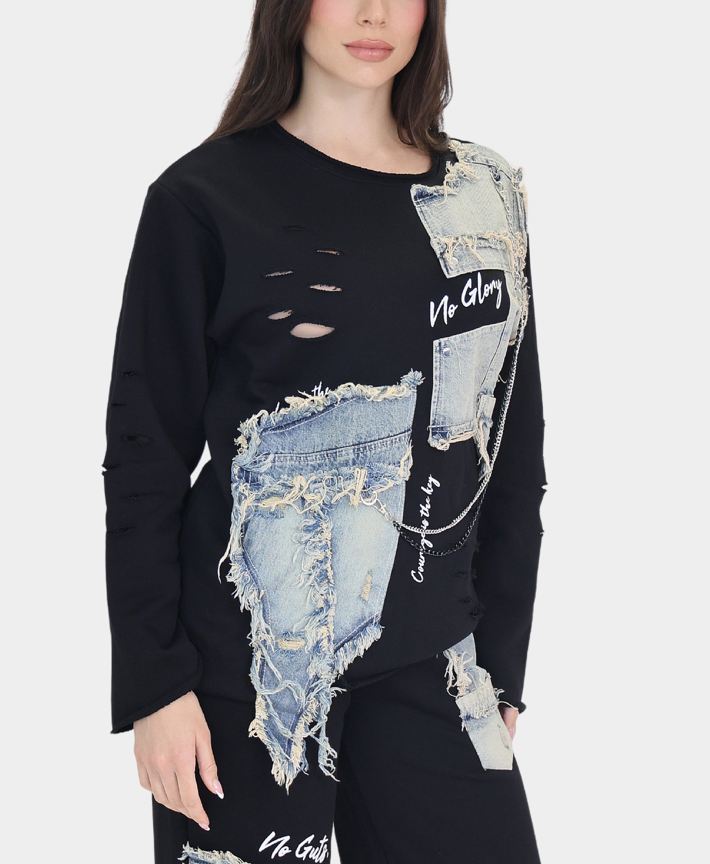 Denim Trim Top w/ Chain view 1