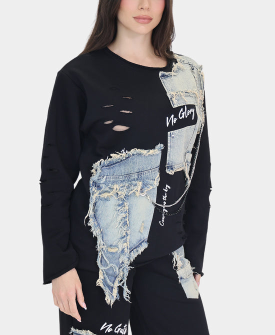Denim Trim Top w/ Chain view 