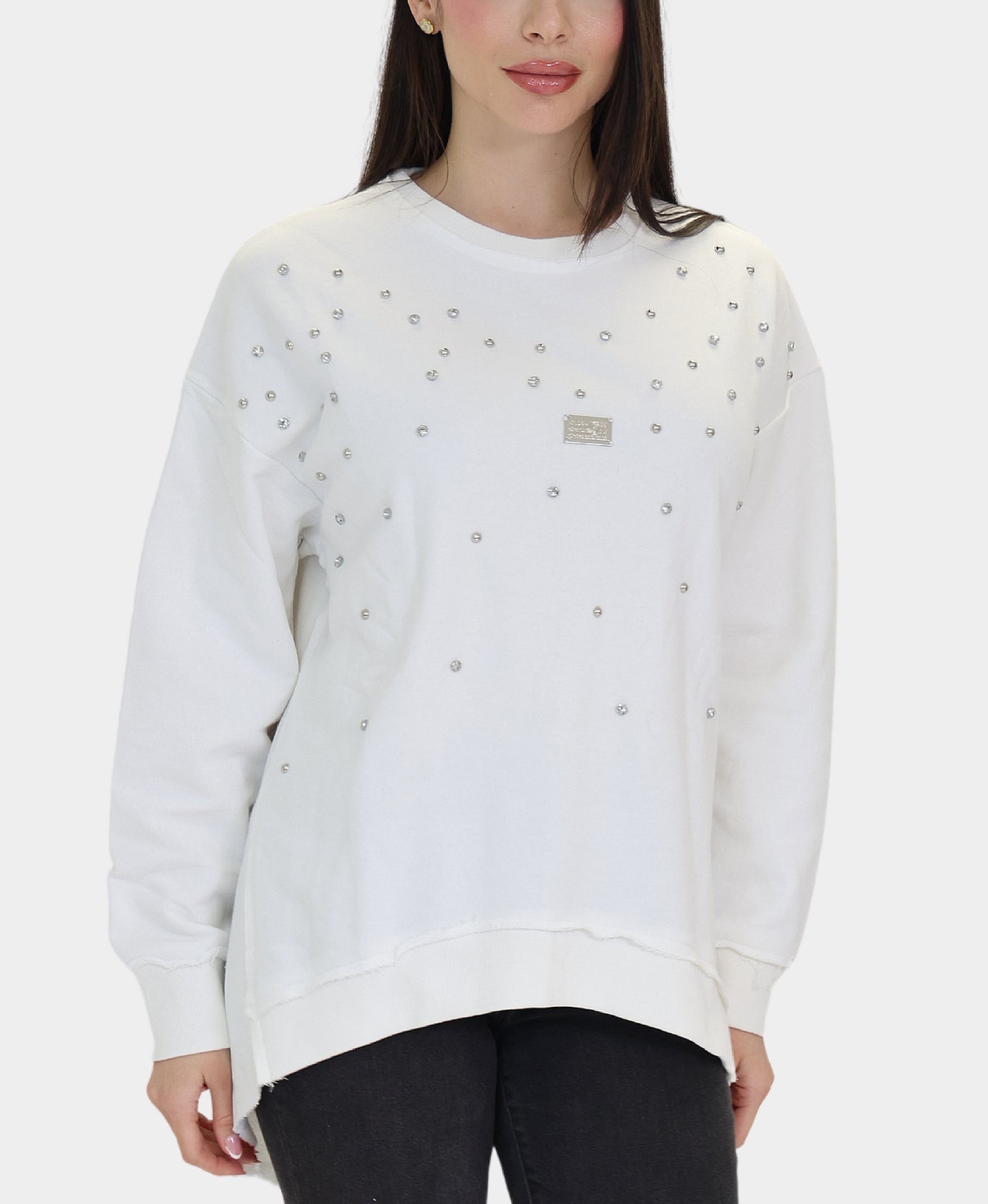 Rhinestone & Stud Hi-Lo Sweatshirt view 1