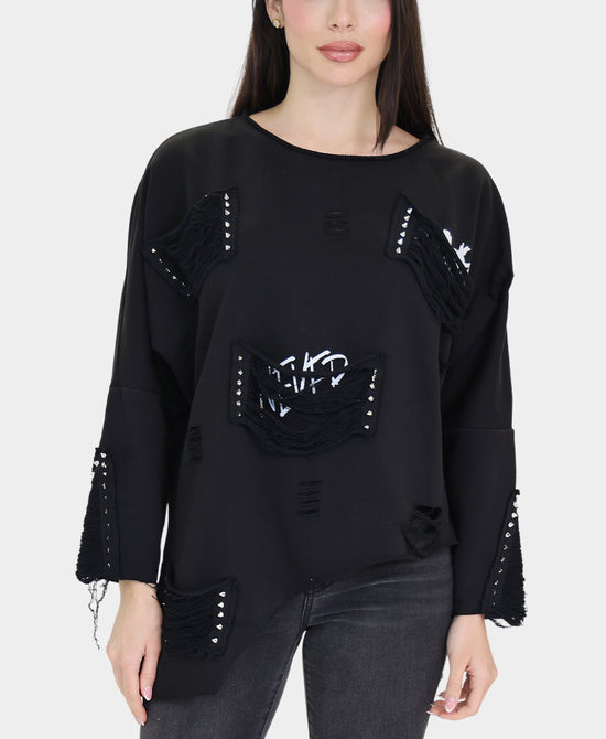 Distressed Sweatshirt w/ Studs view 