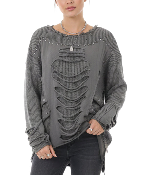 Distressed Sweater w/ Studs view 