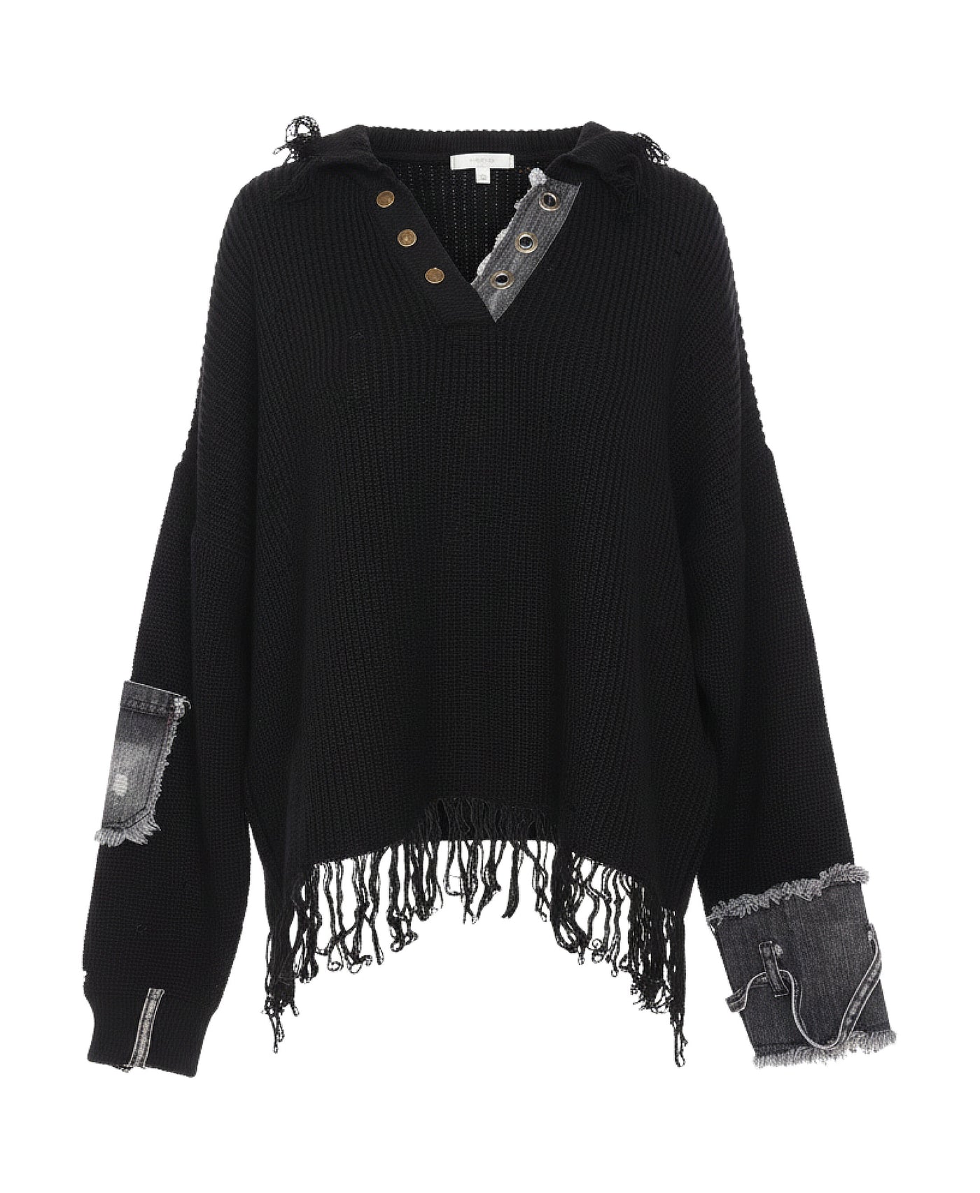 Distressed Sweater w/ Denim Accents view 1