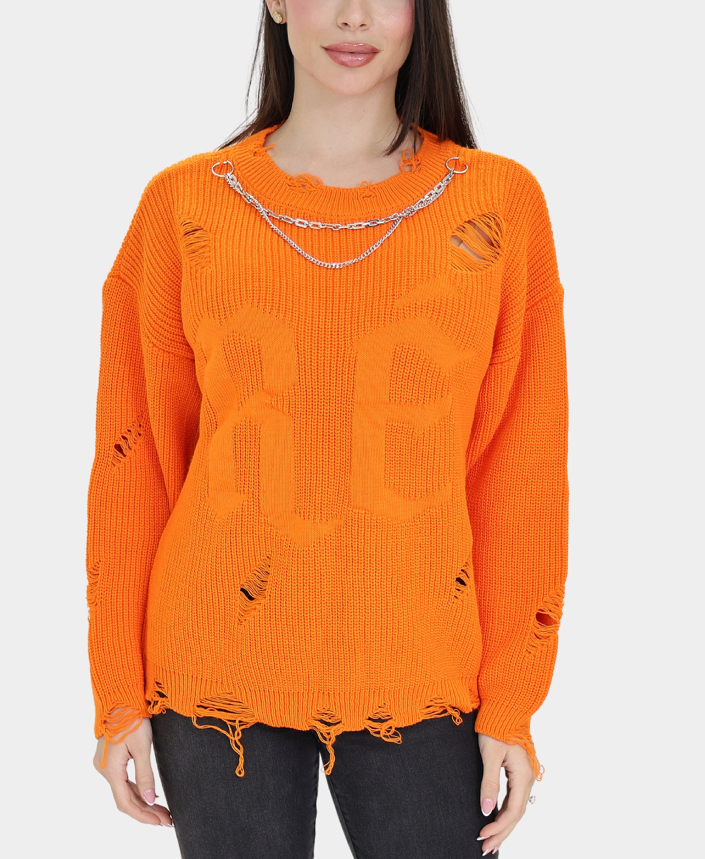 Distressed Sweater w/ Chains view 1