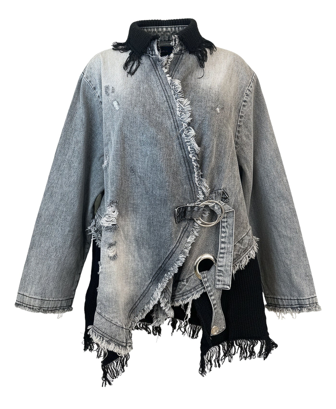 Distressed Denim & Knit Jacket view 1