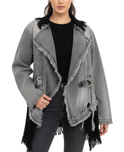Distressed Denim & Knit Jacket image 2