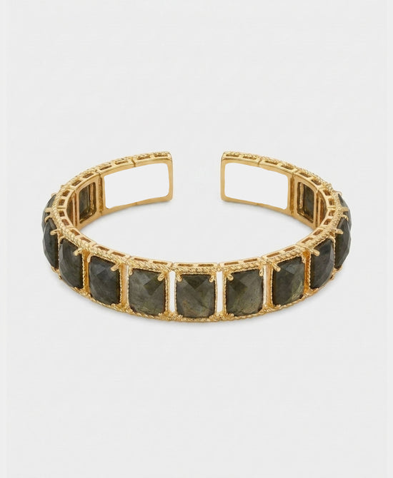 
Natural Stone Cuff Bracelet in GREEN/GOLD view 2