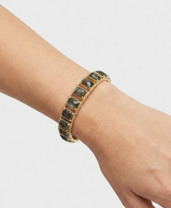 
Natural Stone Cuff Bracelet in GREEN/GOLD view 1