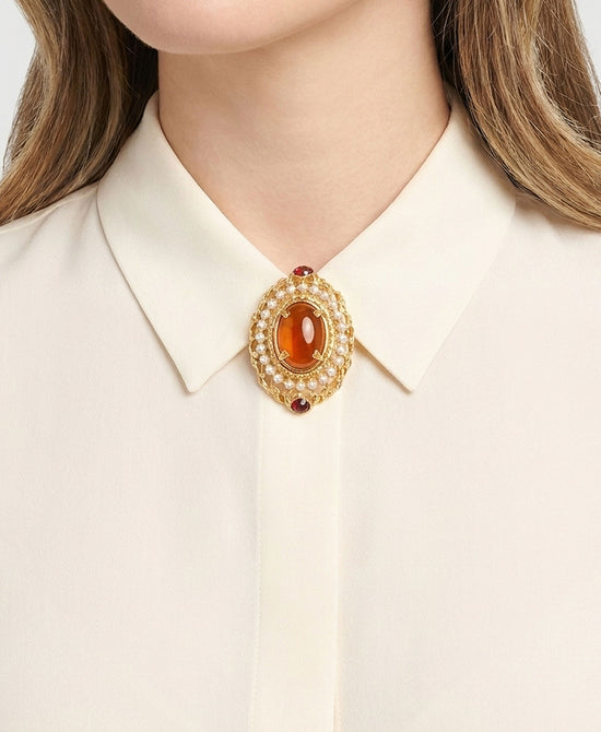 
Oval Stone Brooch in GOLD MULTI view 2