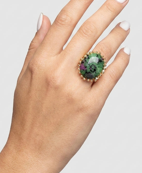 
Natural Stone Oval Ring in GREEN/GOLD view 1