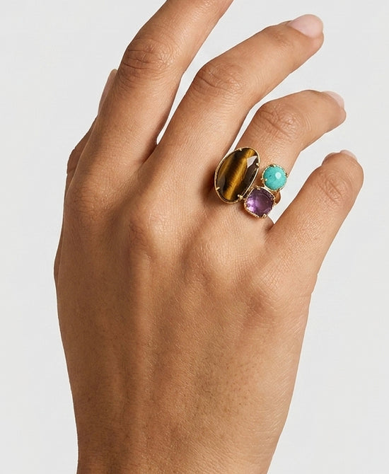 
Natural Triple Stone Ring in BROWN MULTI view 1