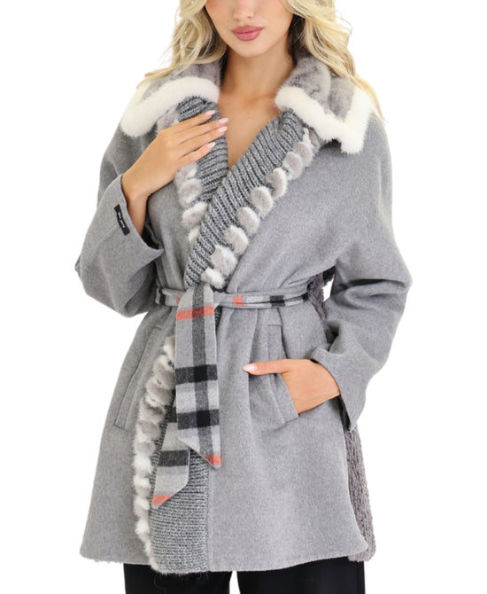 Wool & Shearling Wrap Coat w/ Mink Fur Trim view 1