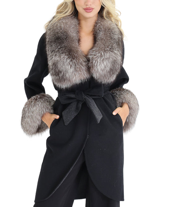 Wool Coat w/ Fox Fur Trim view 1