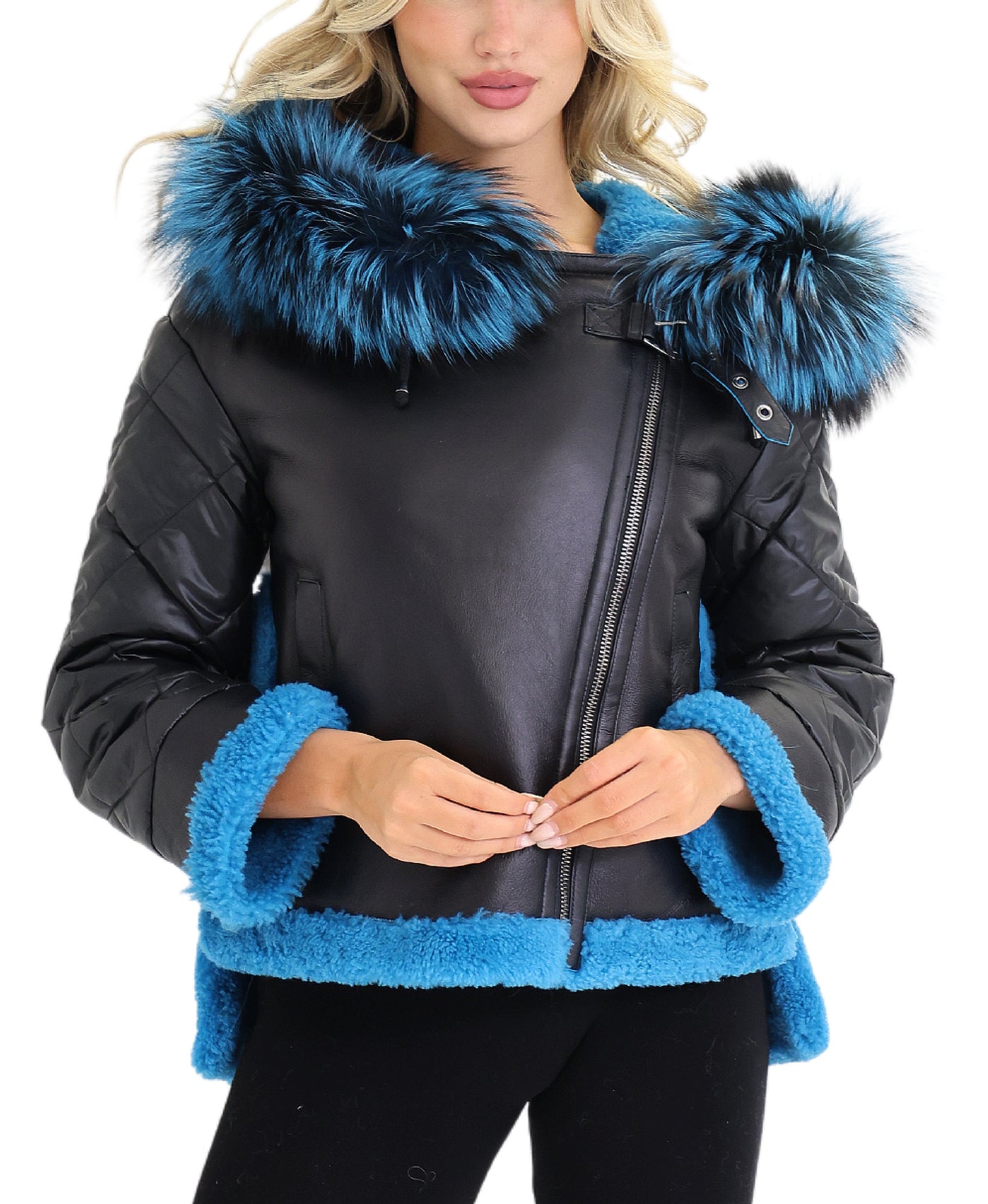 Shearling Jacket w/ Fox Fur Trim & Hood view 1