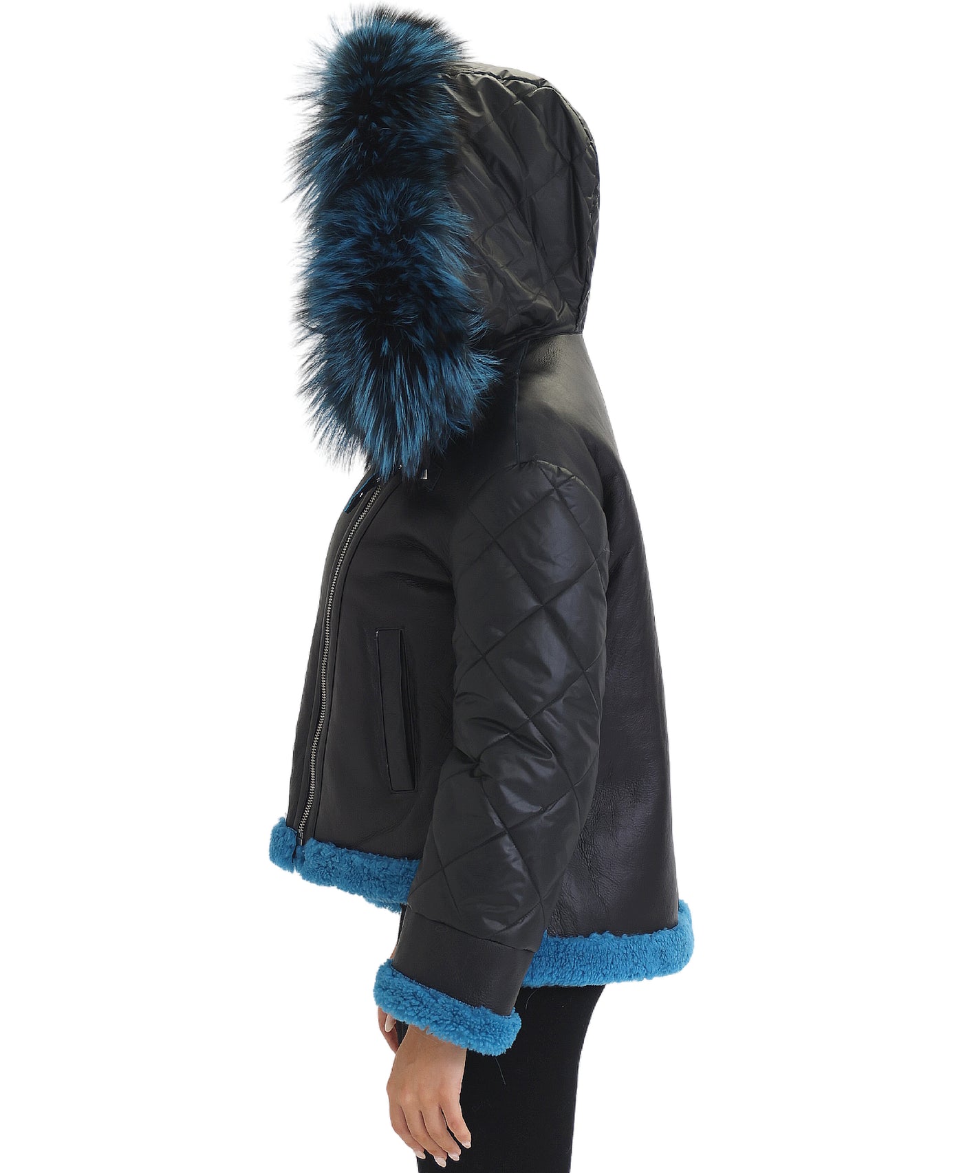 Shearling Jacket w/ Fox Fur Trim & Hood view 2