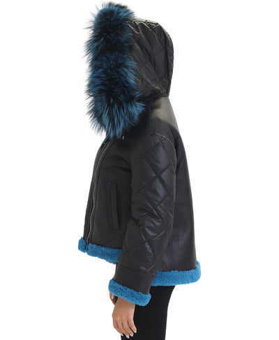 Shearling Jacket w/ Fox Fur Trim & Hood image 2