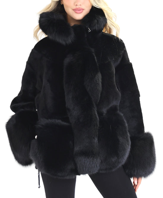 Shearling Jacket w/ Fox Fur Trim & Hood view 1