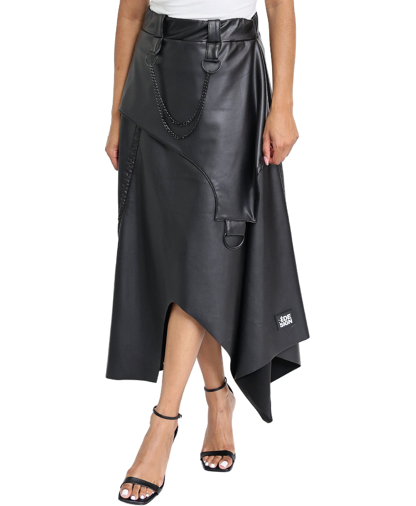 Faux Leather Hi Lo Skirt w/ Chain image 1