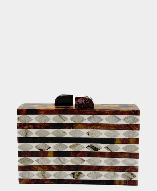 
Wood Printed Clutch in TAN/WHITE view 1