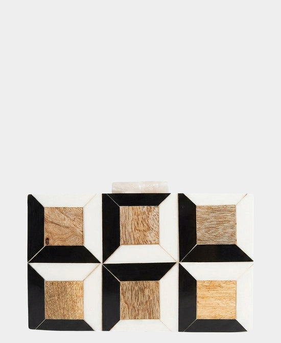 
Wood Printed Clutch in BLACK/WHITE view 1