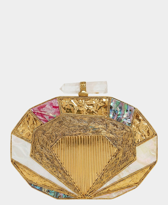 
Mother Of Pearl Iridescent Geometric Clutch Bag in GOLD MULTI view 1