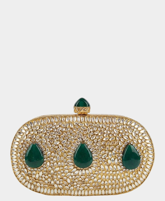 
Crystal Emerald Clutch in GOLD/EMERALD view 1