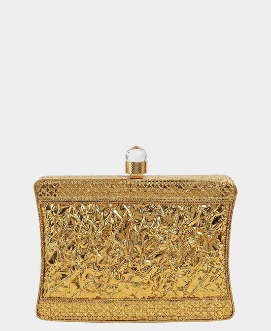 
Square Floral Clutch Bag w/ Pearls in GOLD view 2