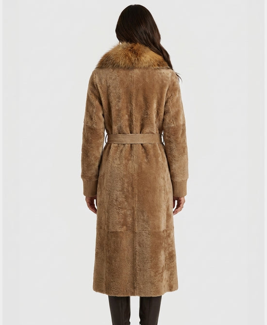 
Shearling & Wool Coat w/ Fox Fur Trim in CAMEL view 2