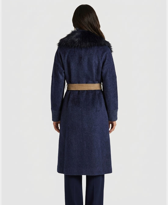 
Shearling & Wool Coat w/ Fox Fur Trim in MIDNIGHT BLUE view 2