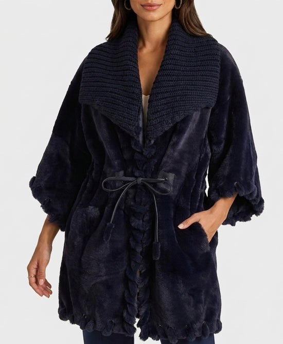 
Shearling Cape w/ Whipstitch Knit Collar in NAVY view 1