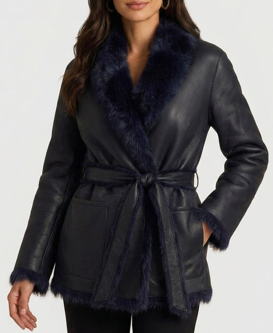 
FO hip length reverse shearling in navy view 2
