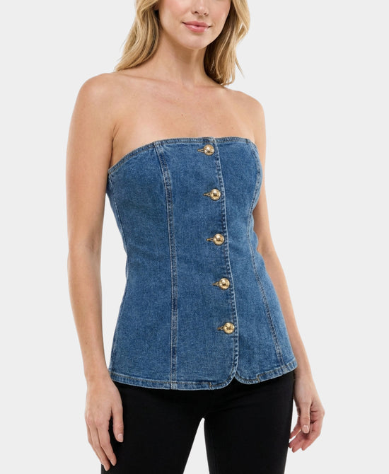 
Strapless Denim Top in MEDIUM WASH view 1