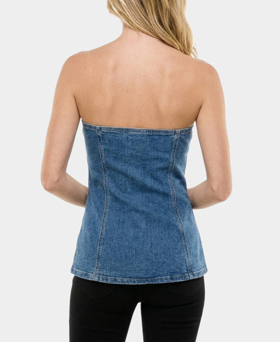 
Strapless Denim Top in MEDIUM WASH view 2