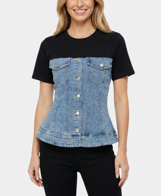 
Denim Peplum Tee in BLACK view 1