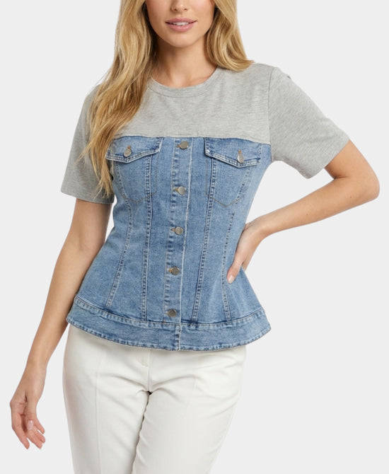 
Denim Peplum Tee in GREY view 1