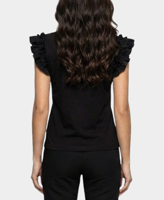 
Tee w/ Ruffle Sleeve Detail in BLACK view 2