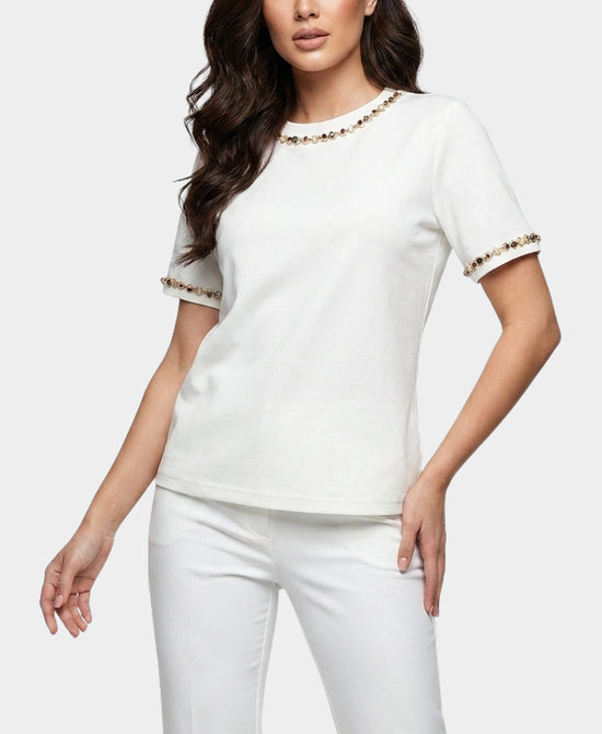 
Tee w/ Stone Trim in WHITE view 1