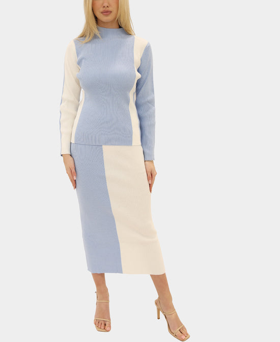 Knit Two Tone Top & Skirt - 2 Pc Set view 1