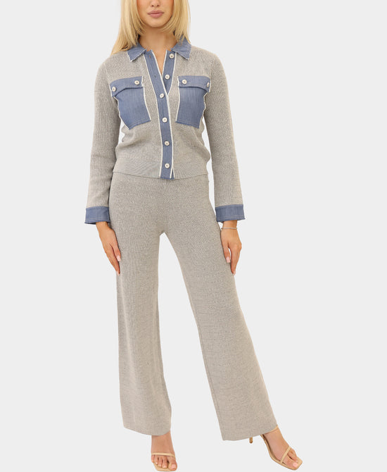 Top w/ Denim Trim & Pants - 2 Pc Set view 1