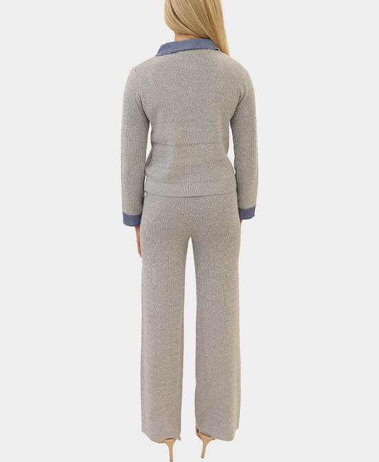 Top w/ Denim Trim & Pants - 2 Pc Set view 2