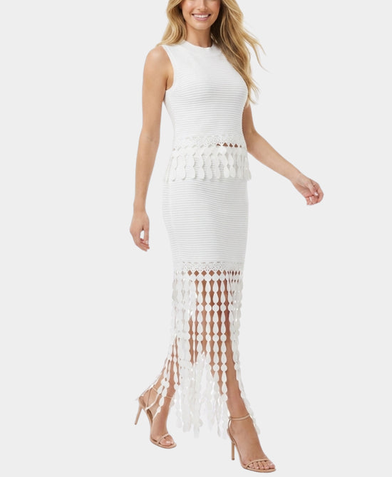 
Knit Top & Midi Skirt w/ Fringe Set- 2 Pc Set in WHITE view 1